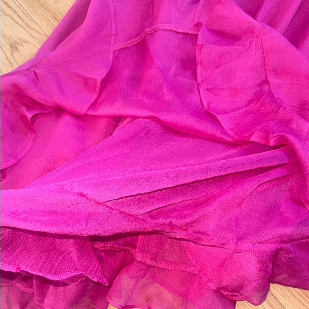AQUA fuchsia Pink Ruffled Blouse Top Bell Sleeves Flowy Medium - Picture 6 of 6